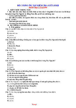 Đề cương ôn tập địa lí 9 giữa học kỳ 2