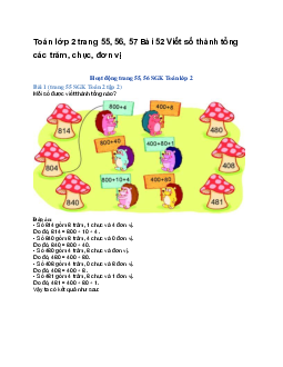 Toán lớp 2 trang 55, 56, 57 Bài 52 Viết số thành tổng các trăm, chục, đơn vị | Kết nối tri thức