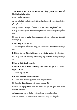 Trắc nghiệm Địa Lý 10 bài 17: Thổ nhưỡng quyển. Các nhân tố hình thành thổ nhưỡng