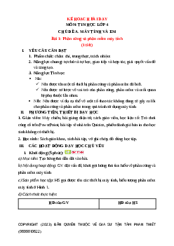 Giáo án Tin học lớp 4 Bài 1: Phần cứng và phần mềm máy tính | Chân trời