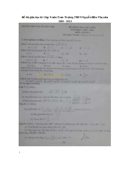 Lớp 9 Toán 9: Giải Toán 9 + lý thuyết Toán 9 Đề thi giữa học kì 1 lớp 9 môn Toán Trường THCS Nguyễn Hữu Thọ năm 2020 - 2021