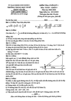 Đề cuối kỳ 1 Toán 9 năm 2023 – 2024 trường THCS Trần Văn Ơn – TP HCM
