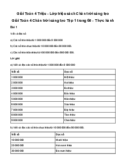Giải Toán lớp 4 Bài 25: Triệu - Lớp triệu | Chân trời sáng tạo