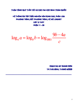 Hệ thống bài tập trắc nghiệm VDC PT – BPT – HPT mũ – logarit (phần 11 – 20)