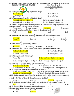 Đề giữa kỳ 1 Toán 10 năm 2023 – 2024 trường THPT Thạch Thành 1 – Thanh Hóa