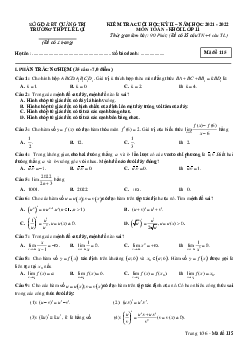 Đề cuối học kì 2 Toán 11 năm 2021 – 2022 trường THPT Lê Lợi – Quảng Trị