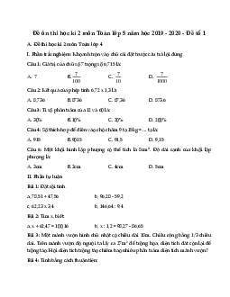 Đề thi học kì 2 môn Toán lớp 5 năm học 2019 - 2020 - Đề số 1