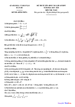 Đề tuyển sinh lớp 10 THPT năm 2019 – 2020 môn Toán sở GD&ĐT Hà Nam