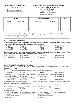 Đề thi chọn học sinh giỏi lớp 12 THPT Hà Nội môn Tiếng Anh năm học 2021-2022