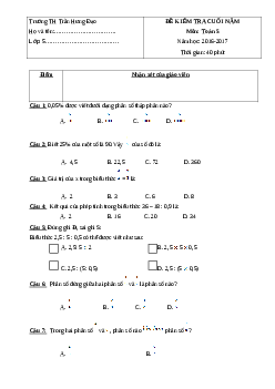 Đề thi học kì 2 môn Toán lớp 5 trường Tiểu học Trần Hưng Đạo năm 2016 - 2017
