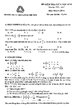 Đề thi giữa kì 2 Toán 6 năm 2020 – 2021 trường Lương Thế Vinh – Hà Nội