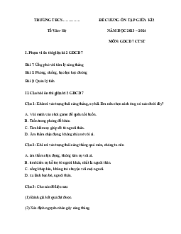 Đề cương ôn tập giữa học kì 2 môn Giáo dục công dân 7 sách Chân trời sáng tạo