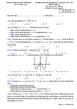 Đề kiểm tra Toán 12 lần 2 năm 2022 – 2023 trường THPT chuyên Vĩnh Phúc