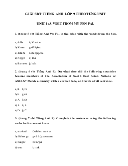 Giải SBT tiếng Anh lớp 9 Unit 1: A visit from a pen pal hệ 7 năm
