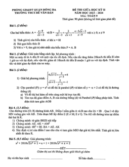 Đề thi giữa học kỳ 2 Toán 9 năm 2023 – 2024 trường THCS Bế Văn Đàn – Hà Nội