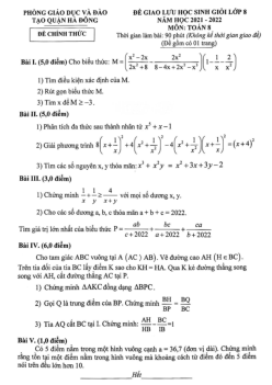 Đề học sinh giỏi Toán 8 năm 2021 – 2022 phòng GD&ĐT Hà Đông – Hà Nội
