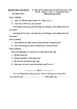 Đề thi học kỳ I lớp 11 THPT chuyên Thái Nguyên năm 2012 - 2013 môn Sinh học| Kết nối tri thức