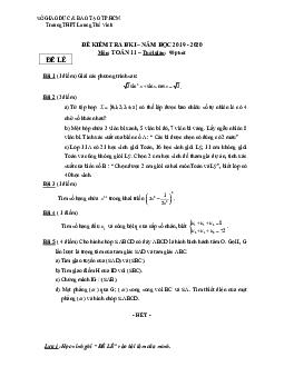 Đề thi HK1 Toán 11 năm 2019 – 2020 trường THPT Lương Thế Vinh – TP HCM