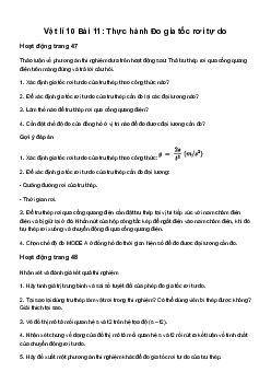 Giải Vật lí 10 Bài 11: Thực hành Đo gia tốc rơi tự do | Kết Nối Tri Thức