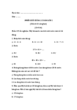 Bài tập cuối tuần Toán lớp 2| Chân trời sáng tạo Tuần 11