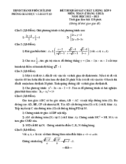 Đề khảo sát Toán 9 năm 2022 – 2023 phòng GD&ĐT Chí Linh – Hải Dương