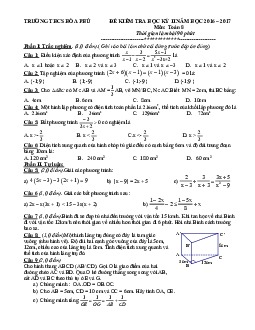 Đề thi HK2 Toán 8 năm học 2016 – 2017 trường THCS Hòa Phú – TP. HCM