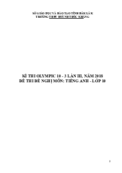Đề thi (đề xuất) Olympic 10 tháng 3 lần thứ 3 môn Tiếng Anh năm 2019 môn Tiếng Anh 11 THPT Huỳnh Thúc Kháng