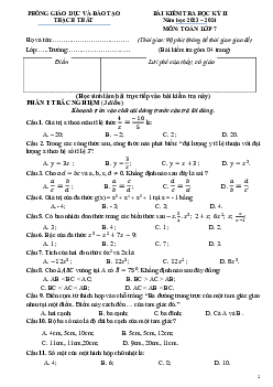 Đề thi học kì 2 Toán 7 năm 2023 – 2024 phòng GD&ĐT Thạch Thất – Hà Nội