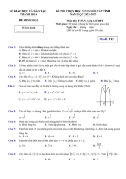 Đề minh họa thi HSG tỉnh Toán 12 năm 2021 – 2022 sở GD&ĐT Thanh Hóa