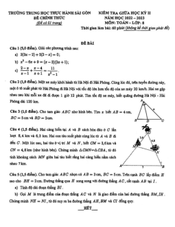 Đề giữa học kỳ 2 Toán 8 năm 2022 – 2023 trường Thực hành Sài Gòn – TP HCM
