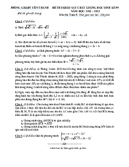 Đề khảo sát Toán 9 năm 2022 – 2023 phòng GD&ĐT Yên Thành – Nghệ An