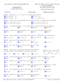 Đề kiểm tra học kỳ 1 Toán 12 năm học 2020 – 2021 sở GD&ĐT Đồng Nai