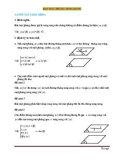 Bài tập tự luận hai mặt phẳng song song (có đáp án)