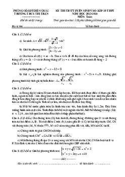 Đề thi thử Toán vào 10 năm 2023 – 2024 trường Thị trấn Diễn Châu – Nghệ An