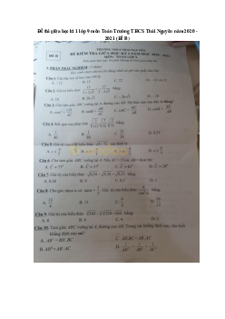Đề thi giữa học kì 1 lớp 9 môn Toán Trường THCS Thái Nguyên năm 2020 - 2021 (Đề B)