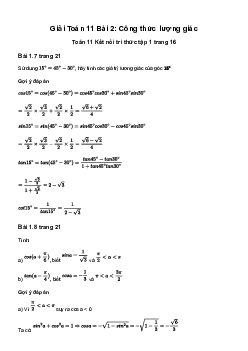 Toán 11 Bài 2: Công thức lượng giác - Kết Nối Tri Thức