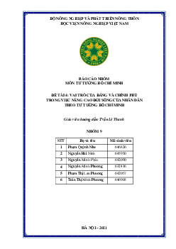 Tư tưởng Hồ Chí Minh - Vai trò của Đảng và Chính phủ trong việc nâng cao đời sống của nhân dân theo tư tưởng Hồ Chí Minh | Học viện Nông nghiệp Việt Nam