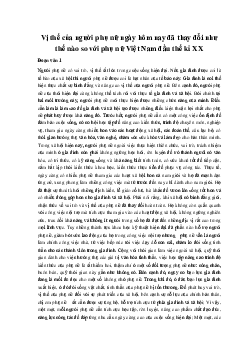 Vị thế của người phụ nữ ngày hôm nay đã thay đổi như thế nào so với phụ nữ Việt Nam đầu thế kỉ XX | Văn mẫu 11 Kết nối tri thức