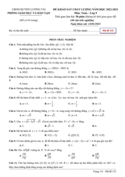 Đề khảo sát chất lượng Toán 9 năm 2022 – 2023 phòng GD&ĐT Lương Tài – Bắc Ninh