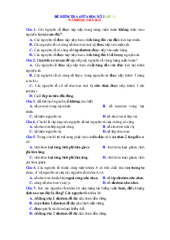 TOP 170 câu trắc nghiệm ôn tập hóa 10 giữa học kỳ 1 năm 2022-2023 (có đáp án và lời giải chi tiết)
