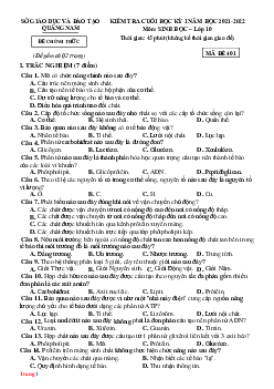 Đề thi học kì 1 môn Sinh 10 Sở GD-ĐT Quảng Nam 2021-2022 (có đáp án)