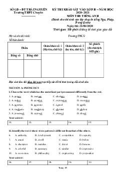 Đề thi khảo sát tuyển sinh lớp 10 THPT tỉnh Thái Nguyên năm học 2020-2021 môn Tiếng Anh (chuyên) (có đáp án)