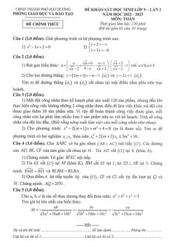 Đề khảo sát Toán 9 lần 2 năm 2022 – 2023 phòng GD&ĐT thành phố Hải Dương