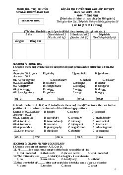 Đề thi tuyển sinh lớp 10 THPT Chuyên Thái Nguyên môn Tiếng Anh (chuyên) năm học 2019-2020 (có đáp án)