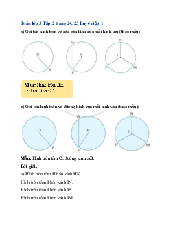 Giải SGK Toán lớp 3 trang 24, 25 hình tròn, tâm, đường kính, bán kính | Cánh diều