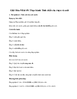 Giải Hóa 9 Bài 49: Thực hành Tính chất của rượu và axit
