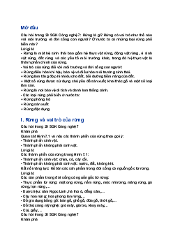 Giải SGK Công nghệ 7 bài 7: Giới thiệu về rừng | Kết nối tri thức