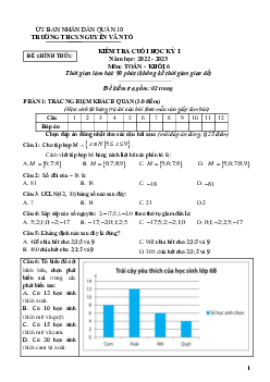 Đề cuối học kỳ 1 Toán 6 năm 2022 – 2023 trường THCS Nguyễn Văn Tố – TP HCM