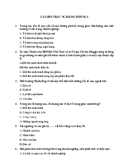 Câu hỏi trắc nghiệm chương 3 môn quản trị marketing