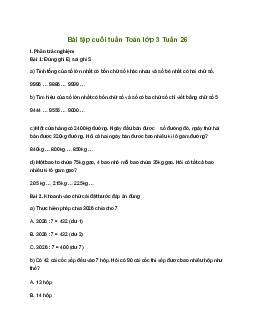 Bài tập cuối tuần lớp 3 môn Toán Cánh Diều - Tuần 26